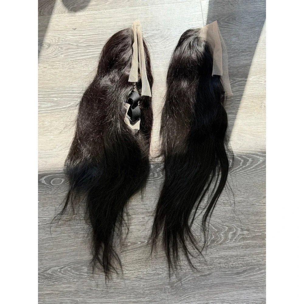 2 human blend laced wigs straight transparent 13*4 lace black 14